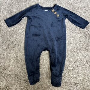 Mud Pie Navy Ribbed One-Piece with Wooden Buttons